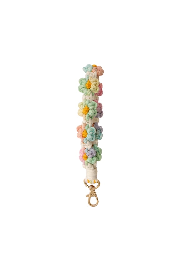 Hand-Woven Flower Bracelet Keychain Wrist Strap, Cotton Rope Key Chain for Phone Cases, Car Keys, Wallets & Card Bags