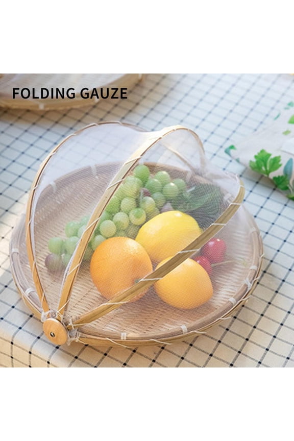 Hand-Woven Food Serving Tent Basket Fruit Vegetable Bread Cover Storage Container Outdoor Picnic Food Cover Mesh Tent Basket With Gauze(Dust-Proof) Keep Out Flies, Bugs, Mosquitoes