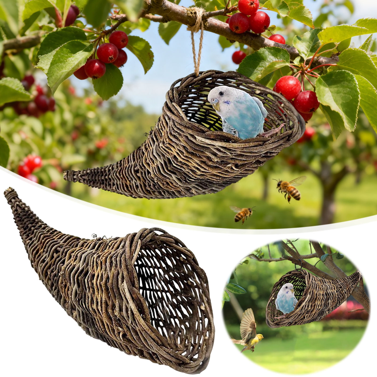 Hand-Woven Horn-Shaped Rattan Bird Nest, 30x11cm Handwoven Rattan Cow ...