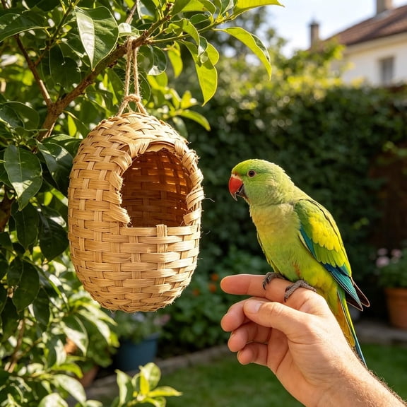 Hand Woven Hummingbird Nest, Natural Bamboo Hanging Bird House for Outdoor Garden Yard, Decorative Roosting Hideout for Wrens Finches Small Birds (k)