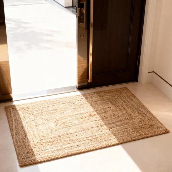 Hand Woven Jute Area Rug 60x90 CM Reversible Braided Living Room Outdoor Kitchen Bedroom Carpet - 24x36 Inch Rectangle