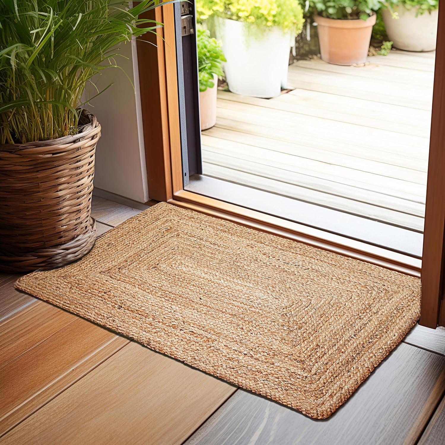 Hand Woven Jute Braided Rug, 2'x3' – Natural, Reversible Boho Entry Area Rugs for Kitchen, Living Room I Farmhouse Indoor Outdoor Decorative Floor Rug, 24x36 Inches