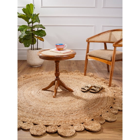 Rugsotic Carpets Hand Woven Jute Eco-Friendly 4'x4' Area Rugs Round Beige Oriental High Pile Natural Fiber Outdoor Indoor Handmade Rug for Living Room, Bedroom J00001