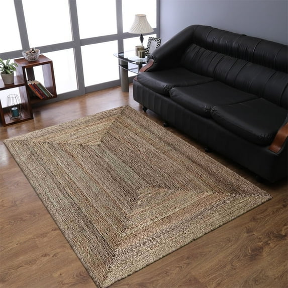 Hand Woven Jute Eco-Friendly Area Rugs - 5'X8', Rectangle Shape, Beige Color, Contemporary Pattern, High Pile, Natural Fiber, Outdoor Indoor Handmade Area Rugs For Living Room, Bed Room (J00022)