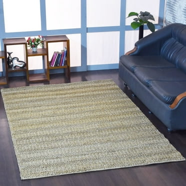 Hand Woven Jute Eco-Friendly Area Rugs - 6'X9', Rectangle Shape, Beige Color, Contemporary Pattern, High Pile, Natural Fiber, Outdoor Indoor Handmade Area Rugs For Living Room, Bed Room (J00047)