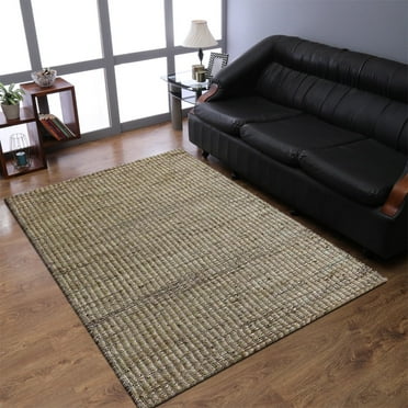 Hand Woven Jute Eco-Friendly Area Rugs - 6'X9', Rectangle Shape, Beige Color, Contemporary Pattern, High Pile, Natural Fiber, Outdoor Indoor Handmade Area Rugs For Living Room, Bed Room (J00038)