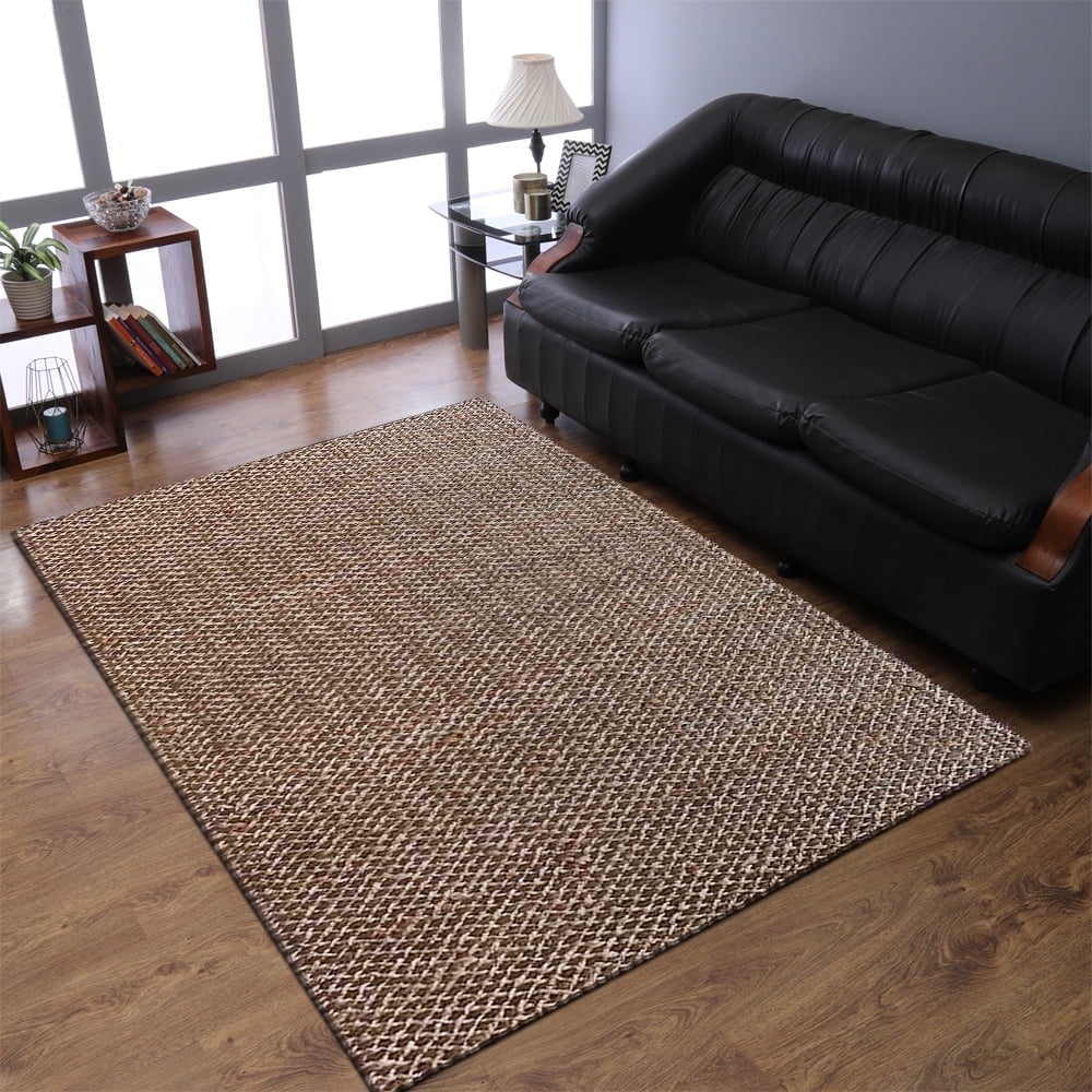 Hand Woven Jute Eco-Friendly Area Rugs - 6'X9', Rectangle Shape, Light Brown Color, Contemporary Pattern, High Pile, Natural Fiber, Outdoor Indoor Handmade Area Rugs For Living Room (J00024)