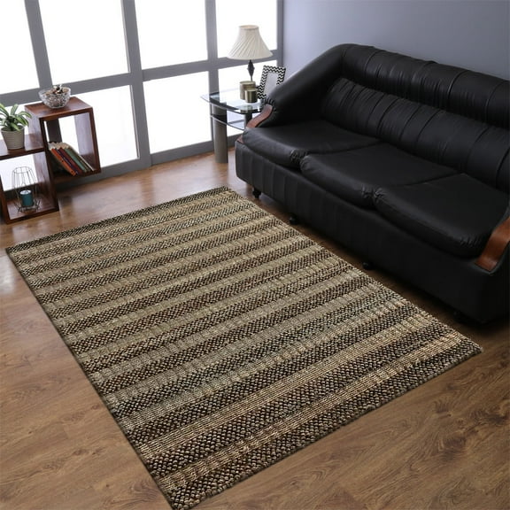 Hand Woven Jute Eco-Friendly Area Rugs - 6'X9', Rectangle Shape, Light Brown Color, Contemporary Pattern, High Pile, Natural Fiber, Outdoor Indoor Handmade Area Rugs For Living Room (J00095)