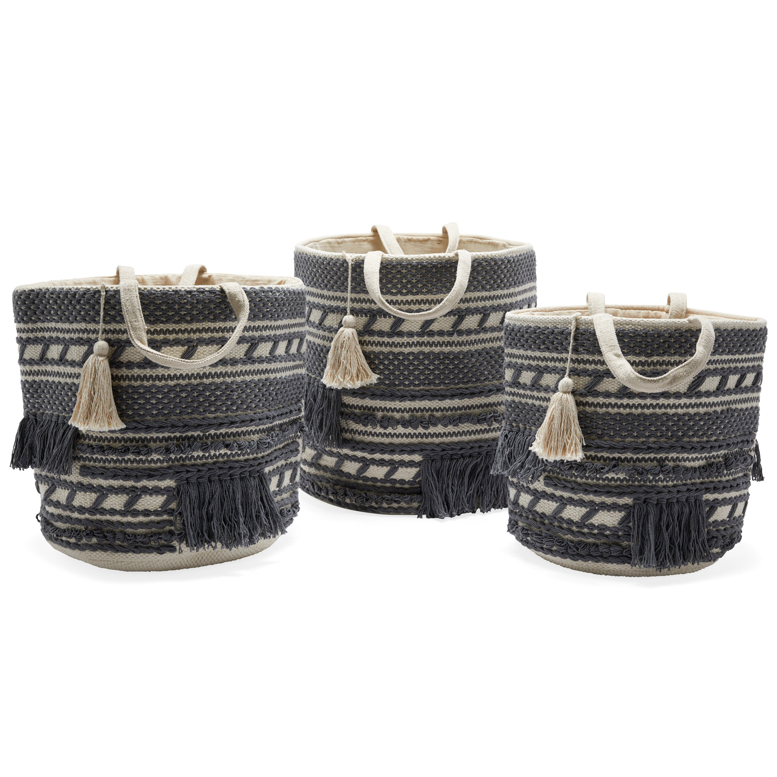 Hand Woven Macrame 3 Piece Basket Set, Natural and Charcoal by Drew Barrymore Flower Home - image 1 of 10