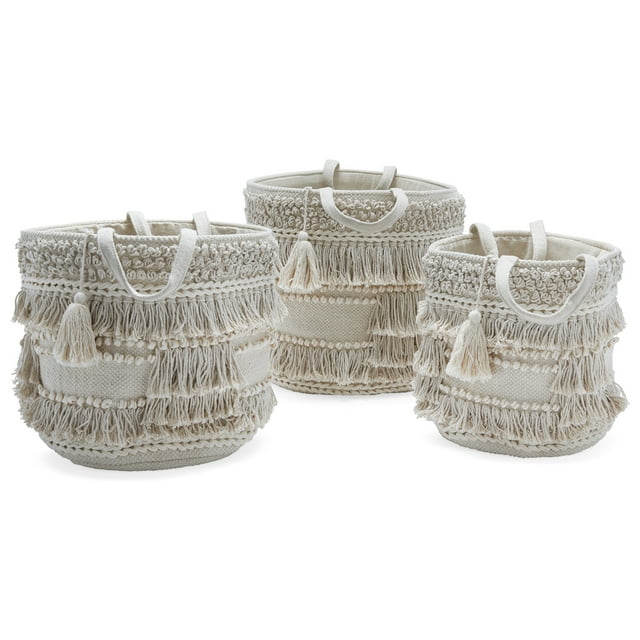 Hand Woven Macrame 3 Piece Basket Set, Natural by Drew Barrymore Flower Home