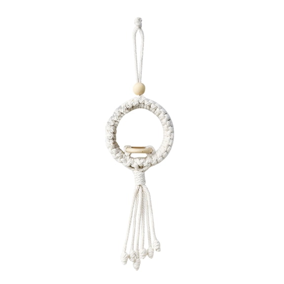 Hand Woven Macrame Flower Basket, 17.3in Wall Hanging Plant Holder, Linen Cotton Rope Boho Decor for Bedroom, Indoor Wall Hanging Decoration Ornament White