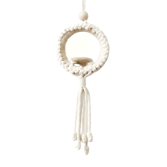 Hand-Woven Macrame Hanging Flower Basket with Artificial Floral Arrangement, Boho Chic Cotton Rope Wall Art for Bedroom and Entryway, Minimalist Hanging Planter Decor for Home and Airbnb