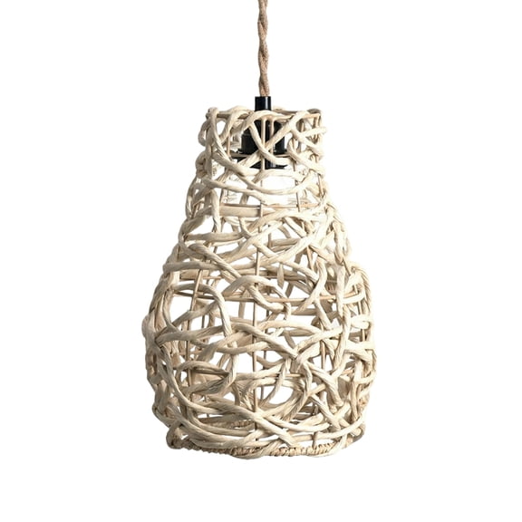 Hand Woven Macrame Pendant Light Shade, 11.8in Ceiling Hanging Lamp Cover, Rustic Chandelier Decor for Living Room Bedroom, 11.8in Weaving Lantern Accessory