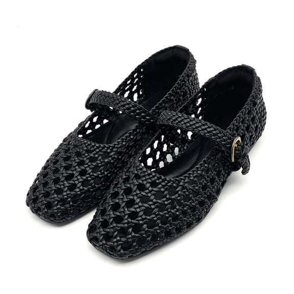 Hand Woven Mesh Mary Jane Ballet Flats for Women, Adjustable Braided Buckle Strap Dressy Flat Shoes with Memory Foam Insole Cushion