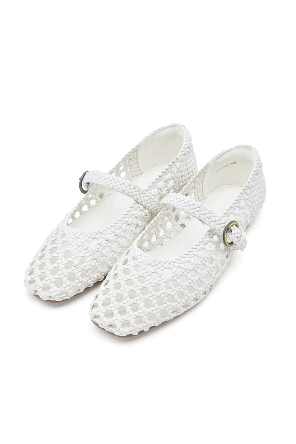Hand Woven Mesh Mary Jane Ballet Flats for Women, Adjustable Braided Buckle Strap Dressy Flat Shoes with Memory Foam Insole Cushion