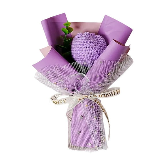 Hand Woven Mini Crochet Flowers Bouquet - 6.7inch Knitted Yarn Bouquet Mother's Day Gift for Mom/Wedding/Home Decor (Fade-Resistant Non-Deformable Soft Acrylic Yarn)