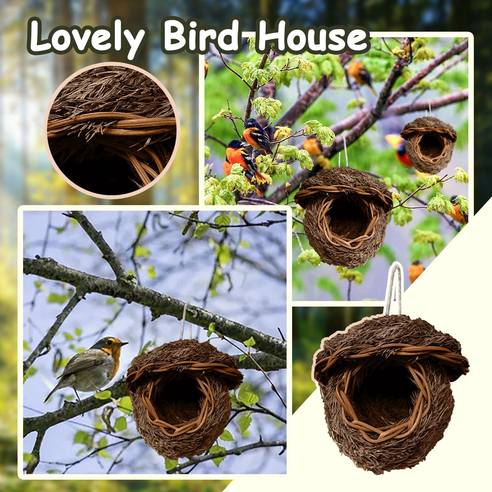 Hand Woven Natural Grass Outdoor Hanging Bird House for Hummingbirds ...