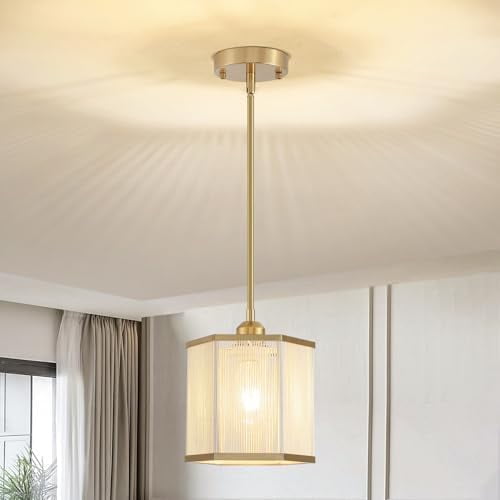 Hand-Woven Natural Jute Rope Pendant Lights Kitchen Island,Modern Hexagonal Brass Gold Farmhouse Chandelier, Adjustable Height Boho Hanging Light Fixture for Dining Room Entryway Hallway Bedroom