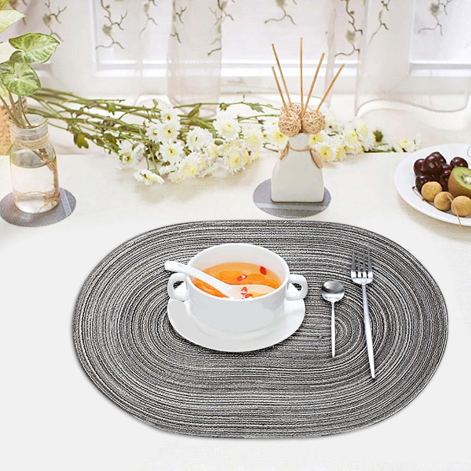 Hand Woven Oval Placemats Durable Table Mats for Dining Kitchen Non ...
