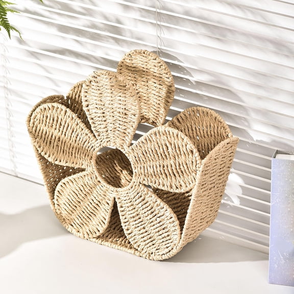 Hand Woven Paper Rope Magazine Rack - Khaki Desktop File Organizer for A4 Documents and Letters, Minimalist Vertical Book Holder for Home Office Desk and Entryway Storage