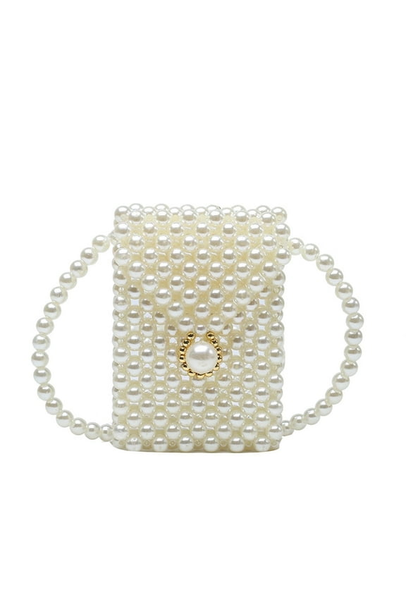 Hand-woven Pearl Bags Lady Beaded Shoulder Bag Handbag Flap Bag Mini Crossbody Bag
