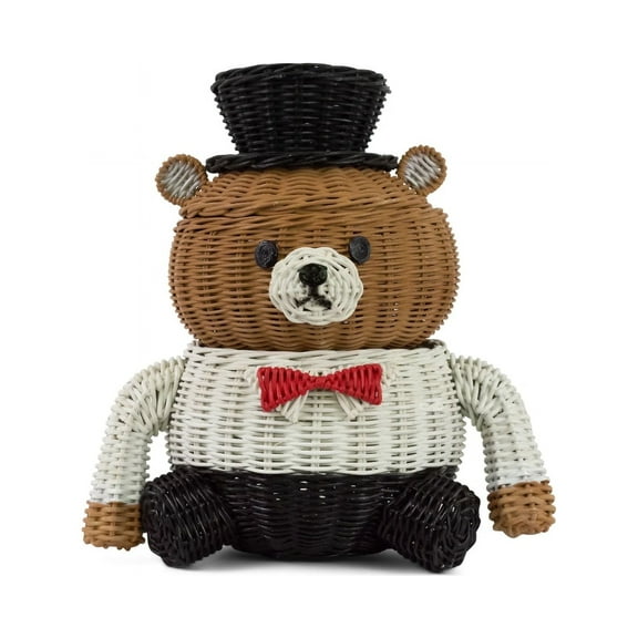 Hand Woven Prince Bear Rattan Storage Basket Decorative Home Decor Organizer Cute Handmade Handcrafted Gift Decoration Artwork
