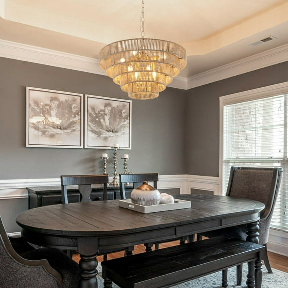 Hand Woven Rattan 23.6" Vintage Farmhouse 8-Lights Boho Rustic 5-Tier Wood Light Fixture Retro Drum Wicker Rattan ,E12