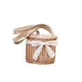thumbnail image 1 of Hand-Woven Rattan Basket with Handle & Lace Bow - Decorative Wicker Flower Basket for Weddings, Picnics, and Home Storage, Rustic Multi-Purpose Favor and Garden Decor, 1 of 7