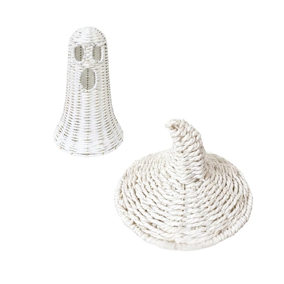 Hand Woven Rattan Ghost Halloween Decor – Hollow Ghost Lantern with Detachable Matching Woven Witch Hat – Vintage Halloween Decor for Tabletop Indoor Halloween Decor