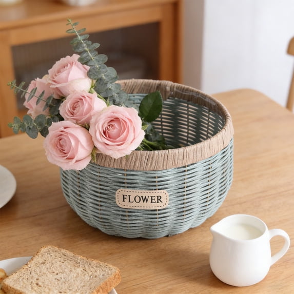 Hand Woven Rattan Planter Basket, Orchid Pot, Rustic Decorative Flower Pot For Home And Garden, Plastic Handmade Tabletop Centerpiece