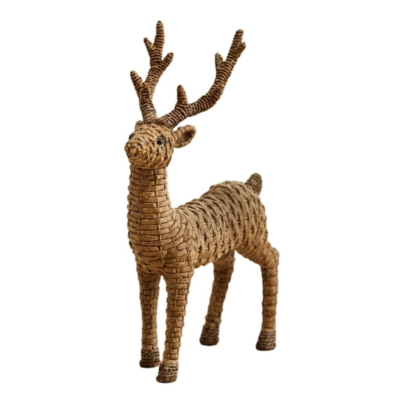 Hand Woven Rattan Reindeer Figurine Wicker Standing Deer Statue Christmas Party Decor