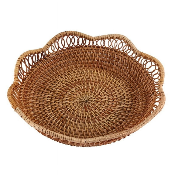 Hand-Woven Rattan Storage Basket Fruit Basket Wicker Woven Tray Restaurant Small Container Home Decoration S-23X5.5cm