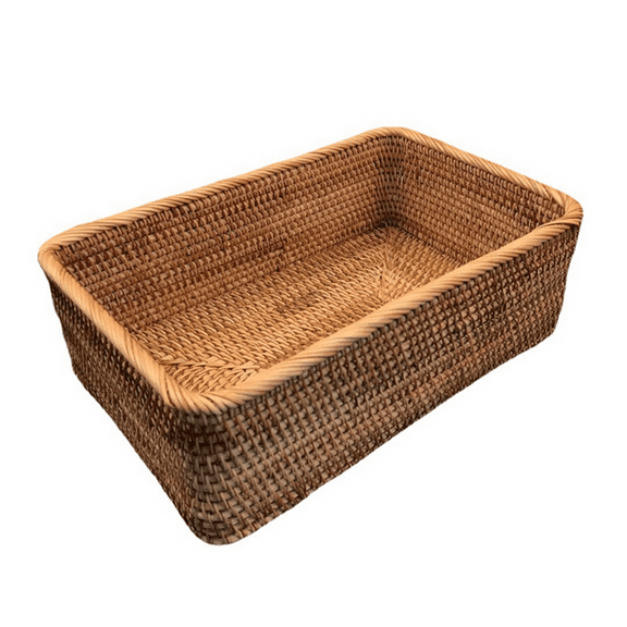 Hand-Woven Rattan Wicker Basket Fruit Tea Snack Bread Cosmetic Rectangular Storage Box Household Kitchen Supplies M