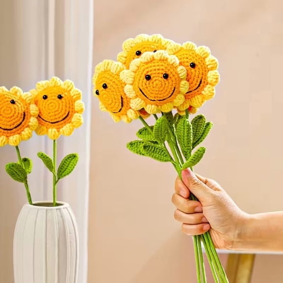 Hand-Woven Smiling Sunflower Bouquet DIY Artificial Flowers Home Decor