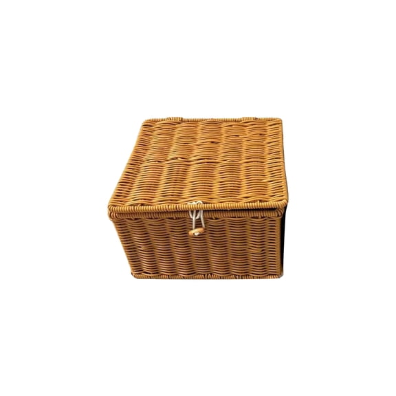 Hand-Woven Storage Basket with Lid, Decorative Rattan Plastic Storage Baskets for Organizing Desktop Organizer Box for Makeup, Clothes, and Home Essentials, 9-inch Square