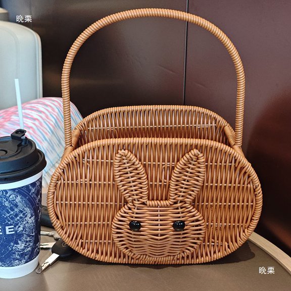 Hand-Woven Storage Basket Picnic Basket Rabbit Imitation Rattan Storage Frame Woven Basket Souvenir Basket Portable Picnic Easter Woven Basket