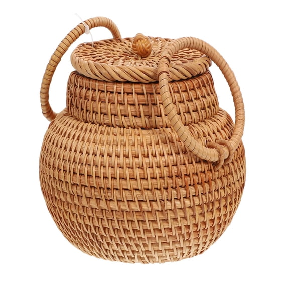 Hand Woven Storage Baskets with Lids,Happon Small Wicker Basket with Handle,Rattan Storage Basket Box for Shelf, Home, Bathroom Decor