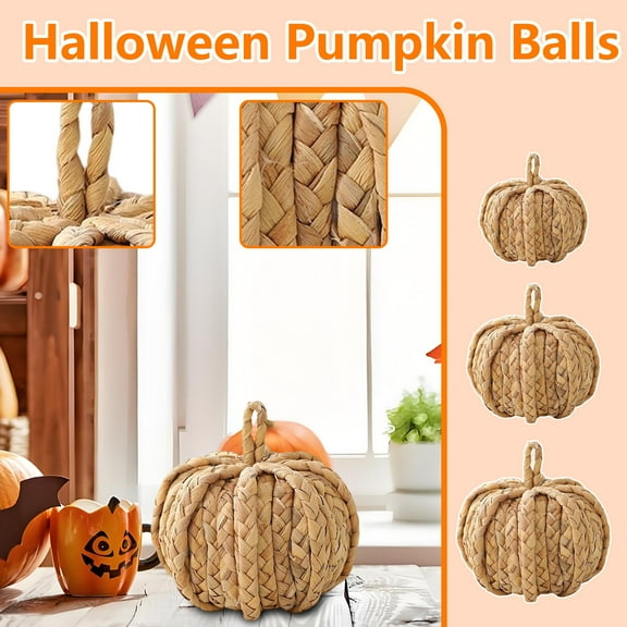 Hand-Woven Straw Pumpkin Decor - Braided Jute Ball with Twine Pattern for Coffee Table,Bookshelf,Rustic Fall Decor