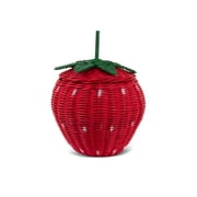 G6 Collection Hand Woven Strawberry Rattan Storage Basket with Lid Decorative Bin Home Decor Shelf Organizer Cute Handmade Handcrafted Gift Art Decoration Wicker Size Mini - 6 Tall x 5.5 Diameter