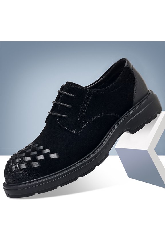 Hand Woven Toe Suede Patchwork Thick Sole Derby Dress Shoes