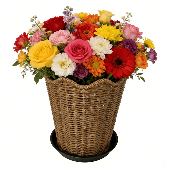 Hand-Woven Urn-Shaped Flower Pot with Tray - Durable Wicker Planter for Large & Small Houseplants, Versatile Decor for Living Room, Office & Patio