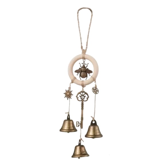 Hand Woven Vintage Bohemian Wind Chime for Windows, Wood and Metal Decorative Hanging with Bells, 13 Inches