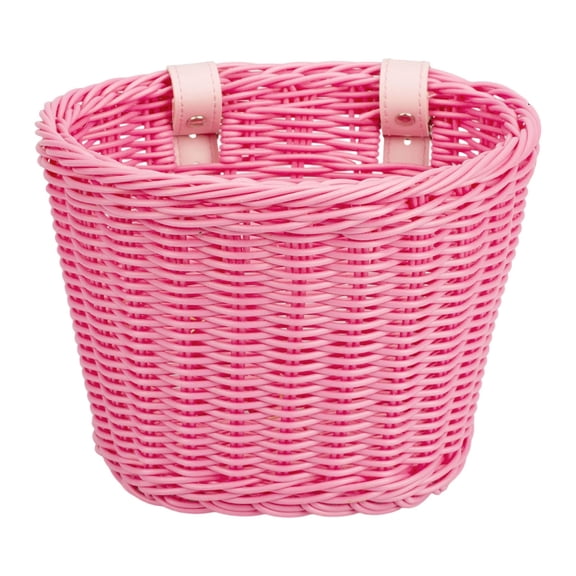 Hand Woven Waterproof Bike Basket, Front Handlebar Storage Basket with Adjustable Straps Bicycle Accessories(Pink,21X16X16cm)