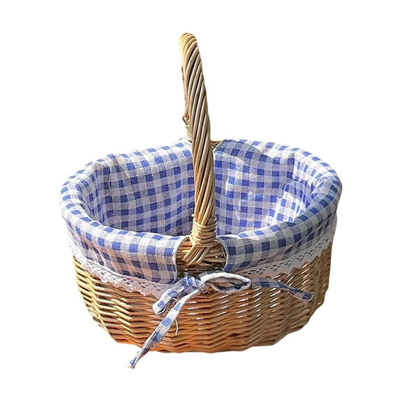 Hand Woven Wicker Storage Basket, Removable Linen Lining, Picnic & Home Organizer, Sturdy Handle for Bread Fruit Display,Vsgery