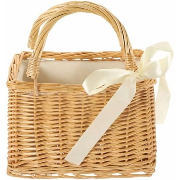 Hand-Woven Willow Carpenter Basket 9.05X6.29X5.11 Inch Rural Style Flower Girl Basket Decorative Wicker Handbag for Home Party Wedding$$Home Decor, Kitchen, & Other