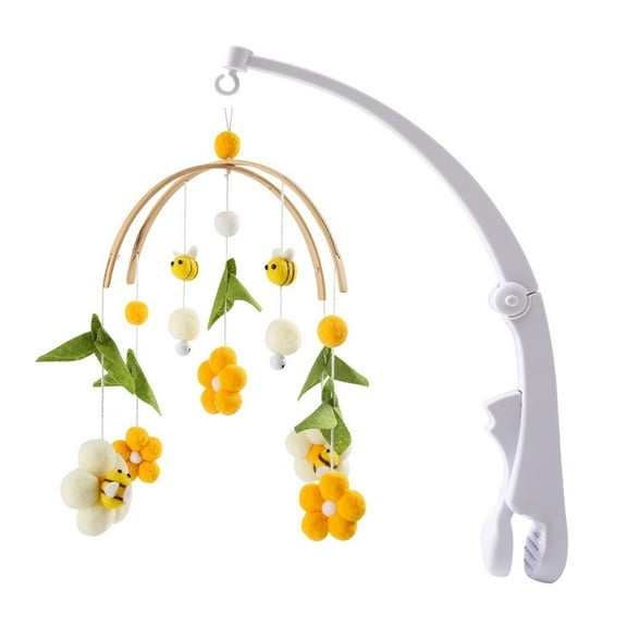 Hand-Woven Wooden Baby Crib Mobile with Bee and Flower Pendants, Lightweight Hanging Bed Bell for Newborn Sleep Soothing, Nursery and Home Decoration