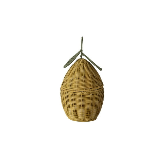 Creative Co-Op Hand-Woven Rattan Lemon Shaped Basket with Lid, Yellow