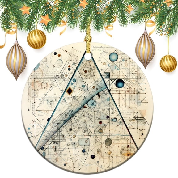 Hand Written Math Text And Equations Geometrical Shapes Print -4 Ornament Physics Science Calculus Geometric Christmas Decoration Keepsake Ornament Ornament for Christmas Tree