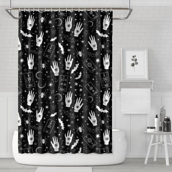 Hand and Bat Gothic Pattern Modern Waterproof Shower Curtain Set with 12 Hooks, Washable Decorative Bathroom Shower Curtain