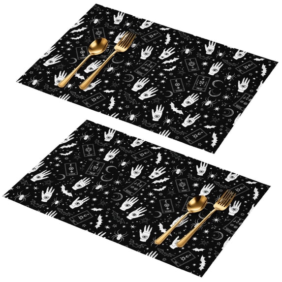 Hand and Bat Gothic Pattern PVC Woven Placemats Set Of 2, Retro Table ...